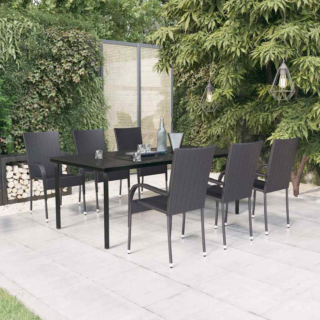 vidaXL 7 Piece Garden Dining Set Black 1