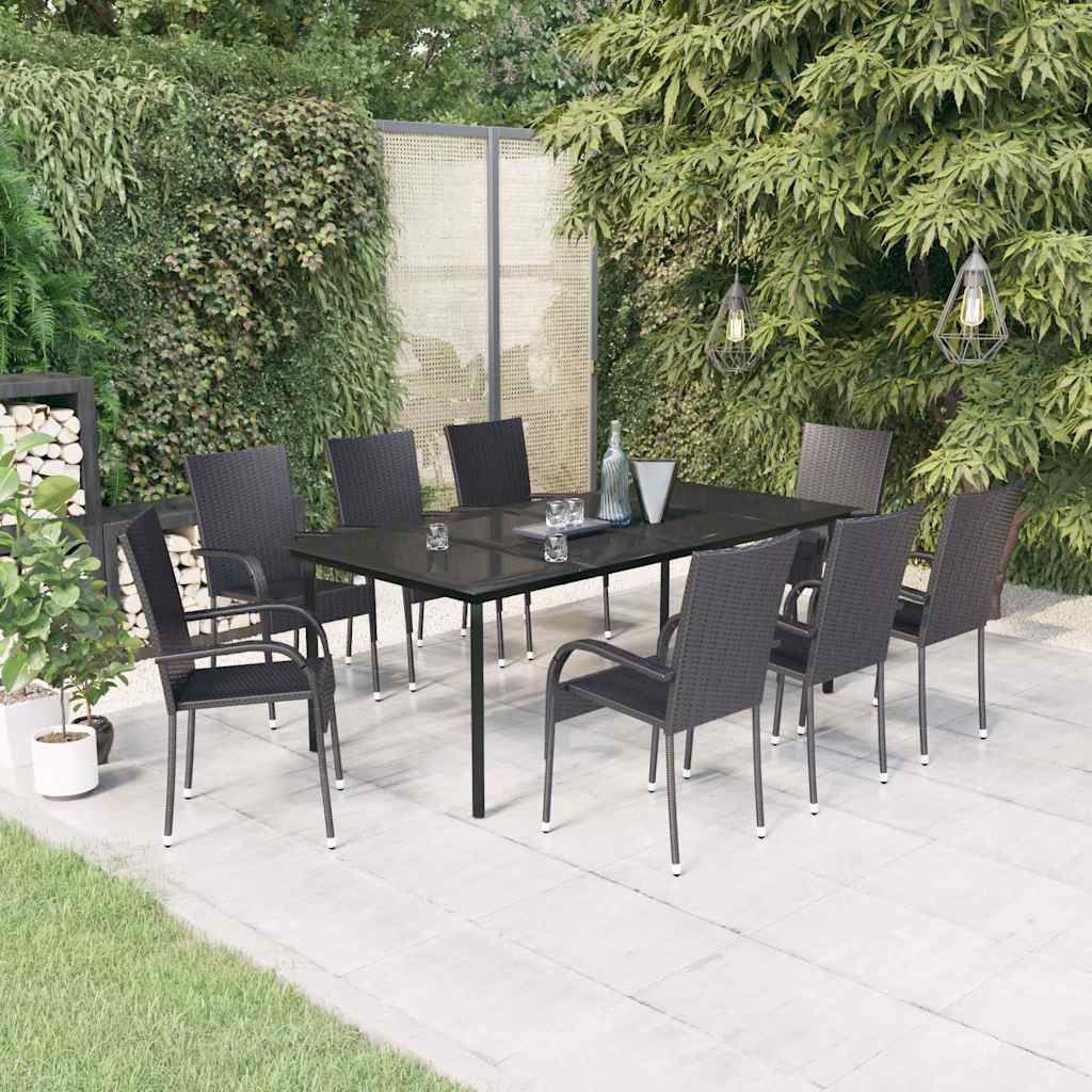 vidaXL 9 Piece Garden Dining Set Black 1
