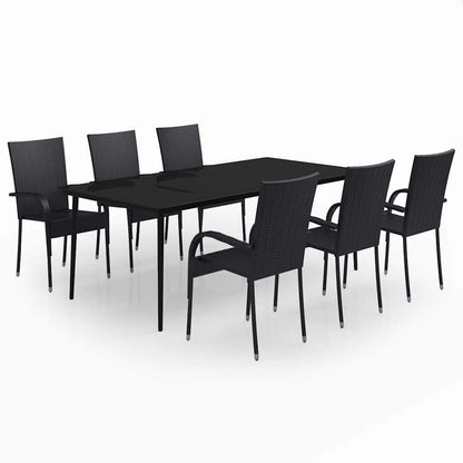 5 Piece Garden Dining Black 200 cm table length 6