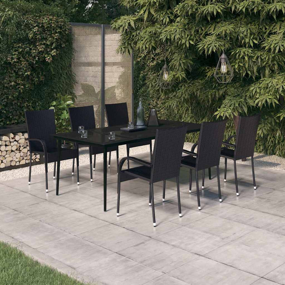 vidaXL 7 Piece Garden Dining Set Black