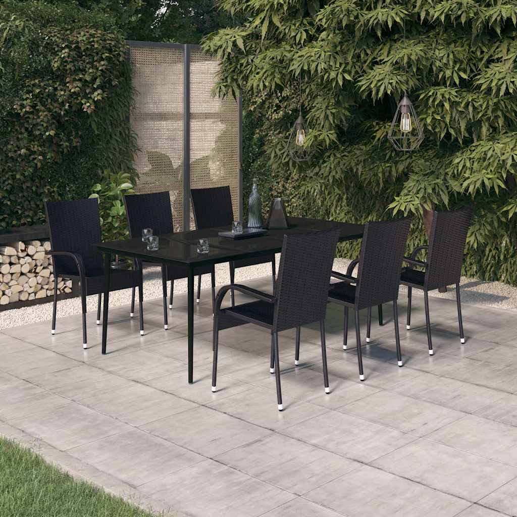 5 Piece Garden Dining Black 200 cm table length 6