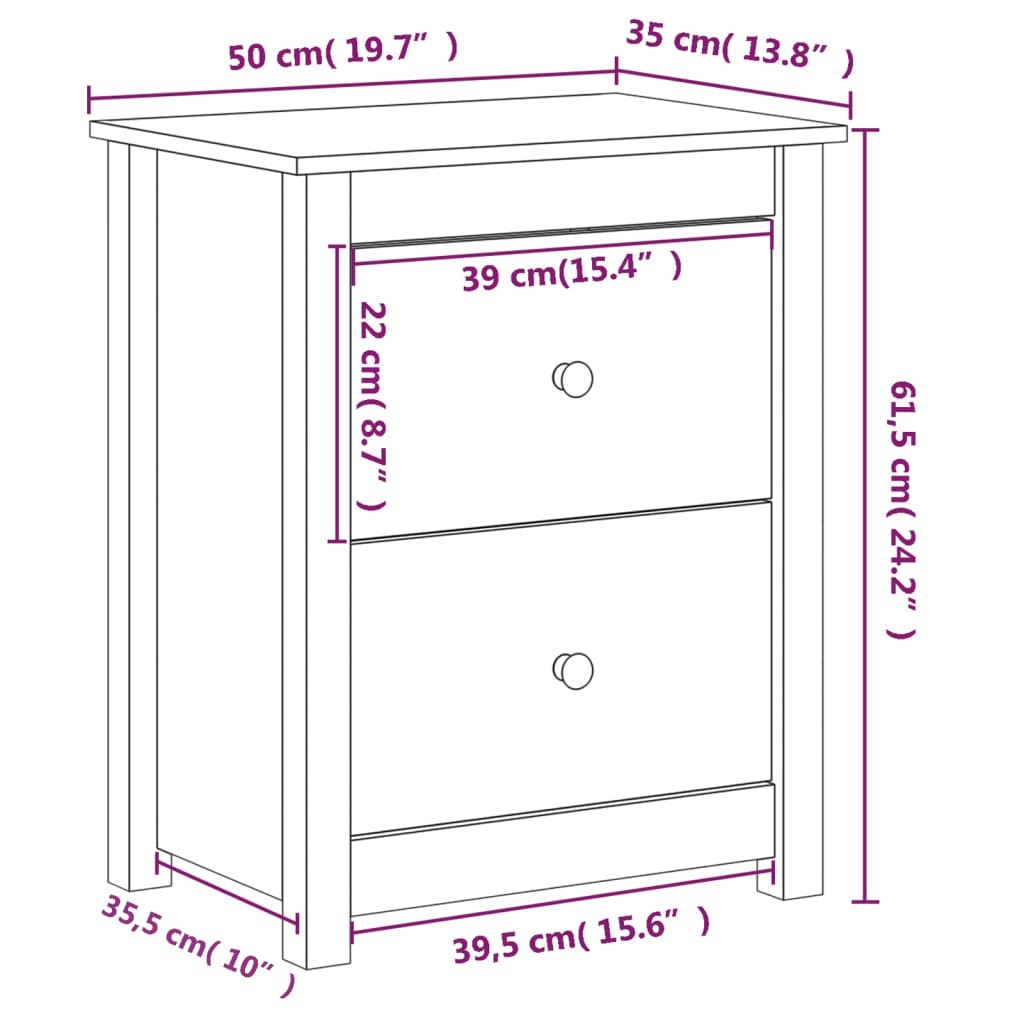 vidaXL Bedside Cabinets 2 pcs 50x35x61.5 cm Solid Wood Pine