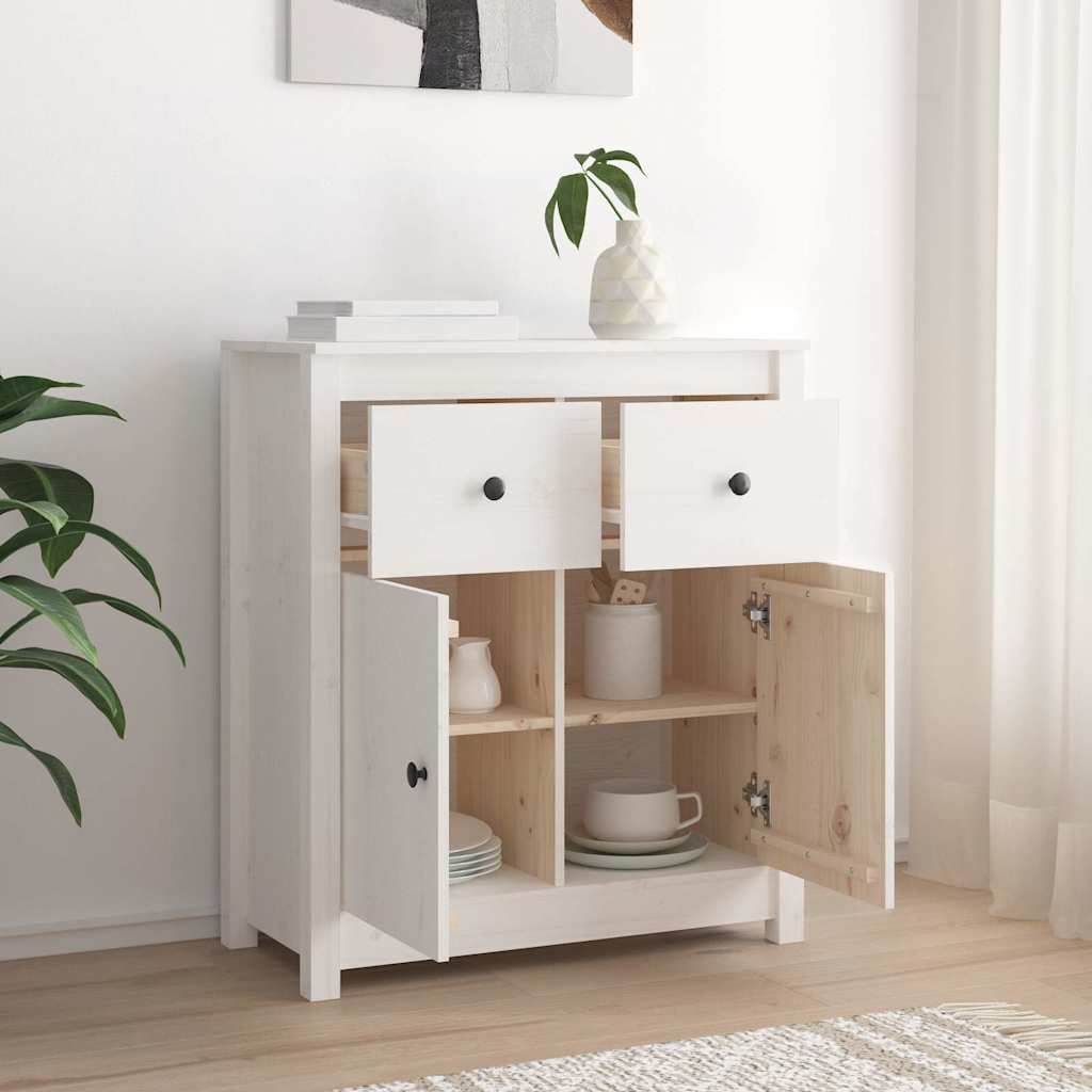 Sideboard 70x35x80 cm Solid Wood Pine White 2 Door Sideboard