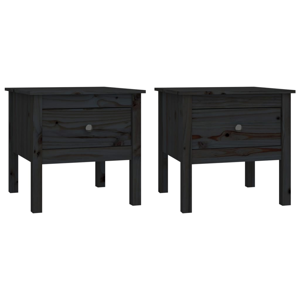 vidaXL Side Tables 2 pcs Black 50x50x49 cm Solid Wood Pine