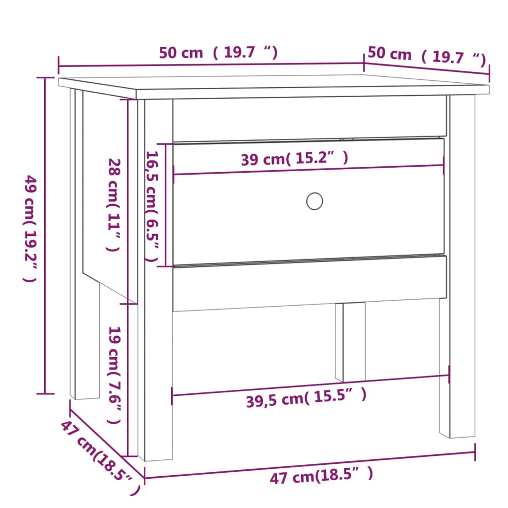 vidaXL Side Tables 2 pcs Black 50x50x49 cm Solid Wood Pine