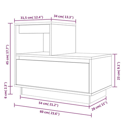 vidaXL Bedside Cabinet White 60x34x51 cm Solid Wood Pine