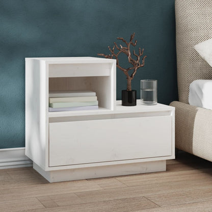 vidaXL Bedside Cabinet White 60x34x51 cm Solid Wood Pine