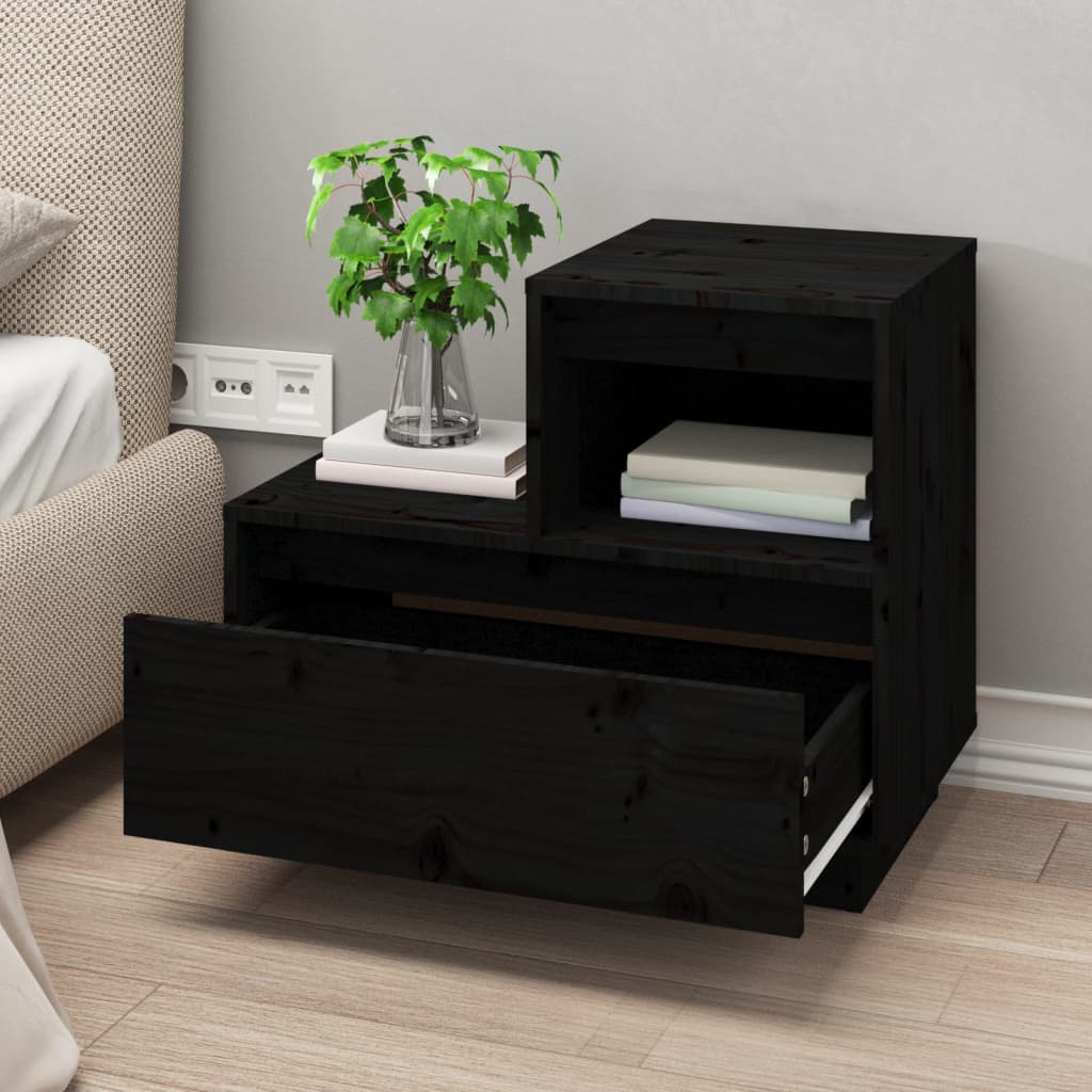 vidaXL Bedside Cabinets 2 pcs Black 60x34x51 cm Solid Wood Pine