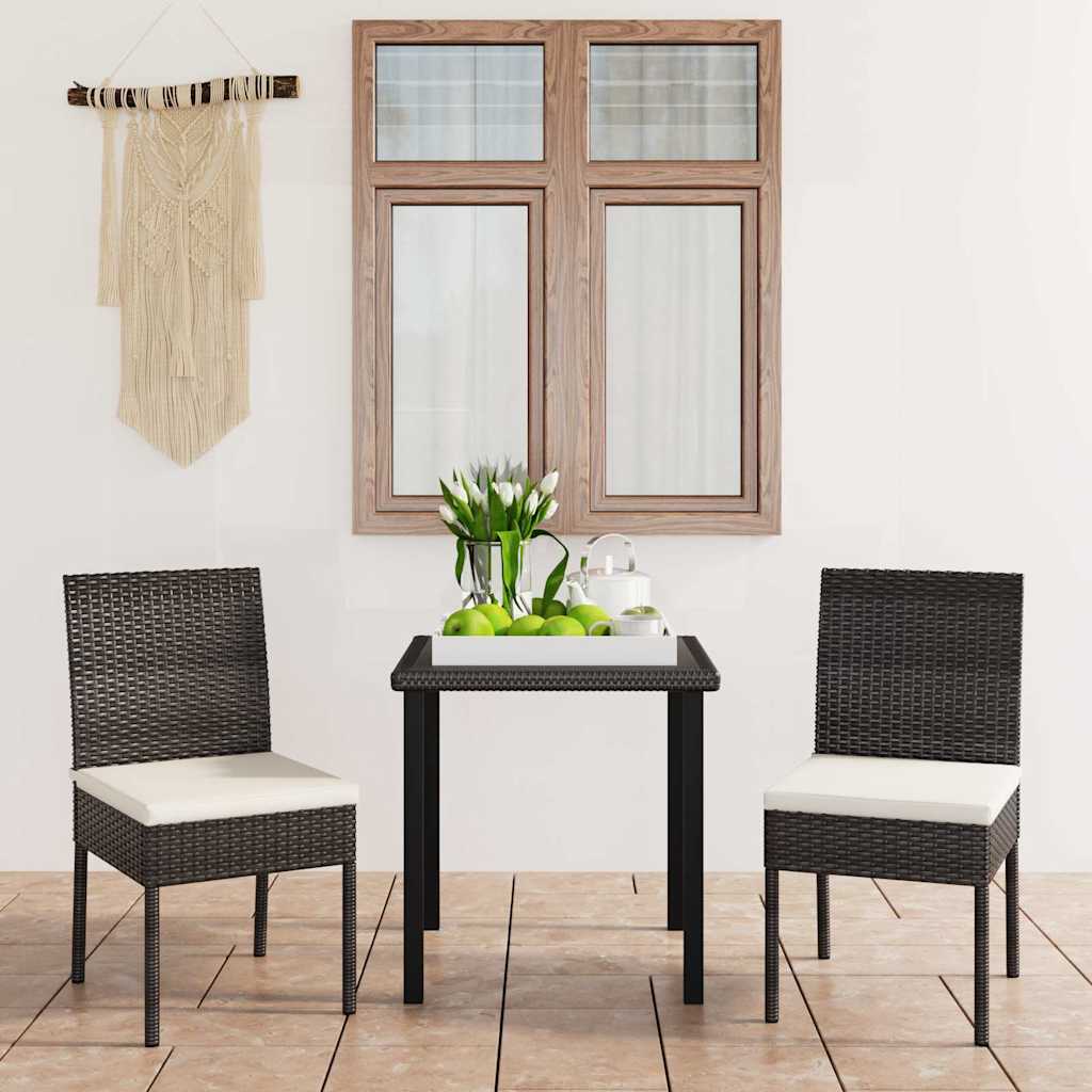 5 Piece Outdoor Dining Set with Cushions Poly Rattan Black 70 cm table length 2