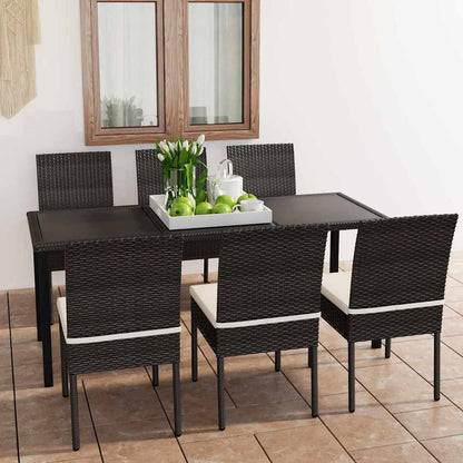 5 Piece Outdoor Dining Set with Cushions Poly Rattan Black 180 cm table length 6