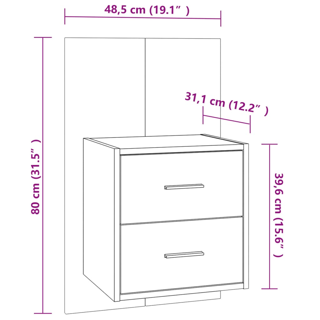 Wall-mounted Bedside Cabinets 2 pcs High Gloss White