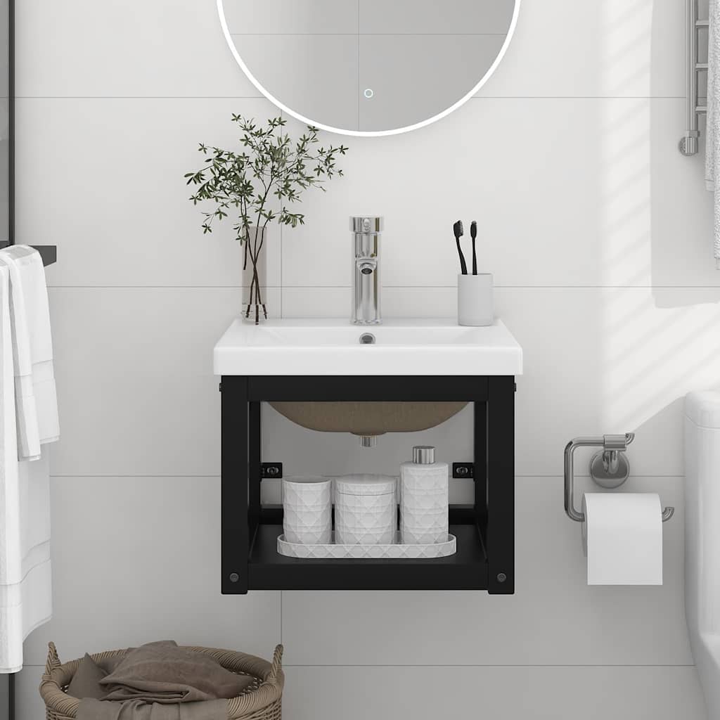 vidaXL Bathroom Washbasin Frame with Built-in Basin Iron