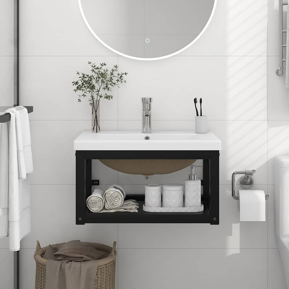 vidaXL Bathroom Washbasin Frame with Built-in Basin Iron
