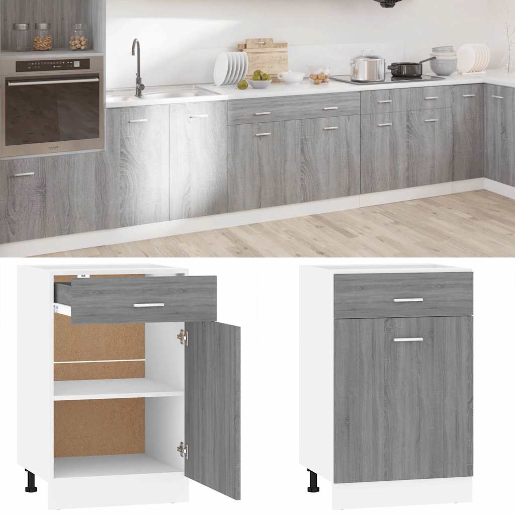 Kitchen Base Cabinet "Lyon" Engineered Wood Grey Sonoma 1x bottom cabinet (1 door 1 drawer) 50 cm