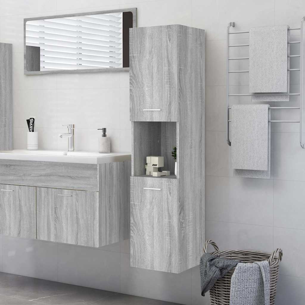 Bathroom Cabinet 30x30x130 cm Engineered Wood Grey sonoma