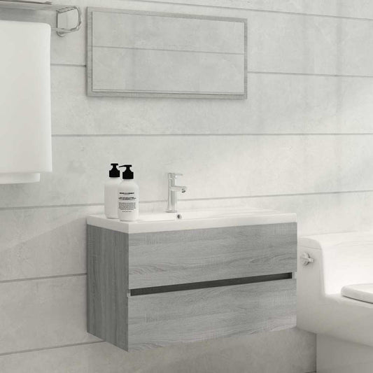 2 Piece Bathroom Furniture Set Engineered Wood Grey sonoma