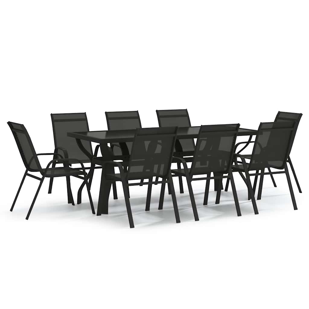 vidaXL 9 Piece Garden Dining Set Black 2