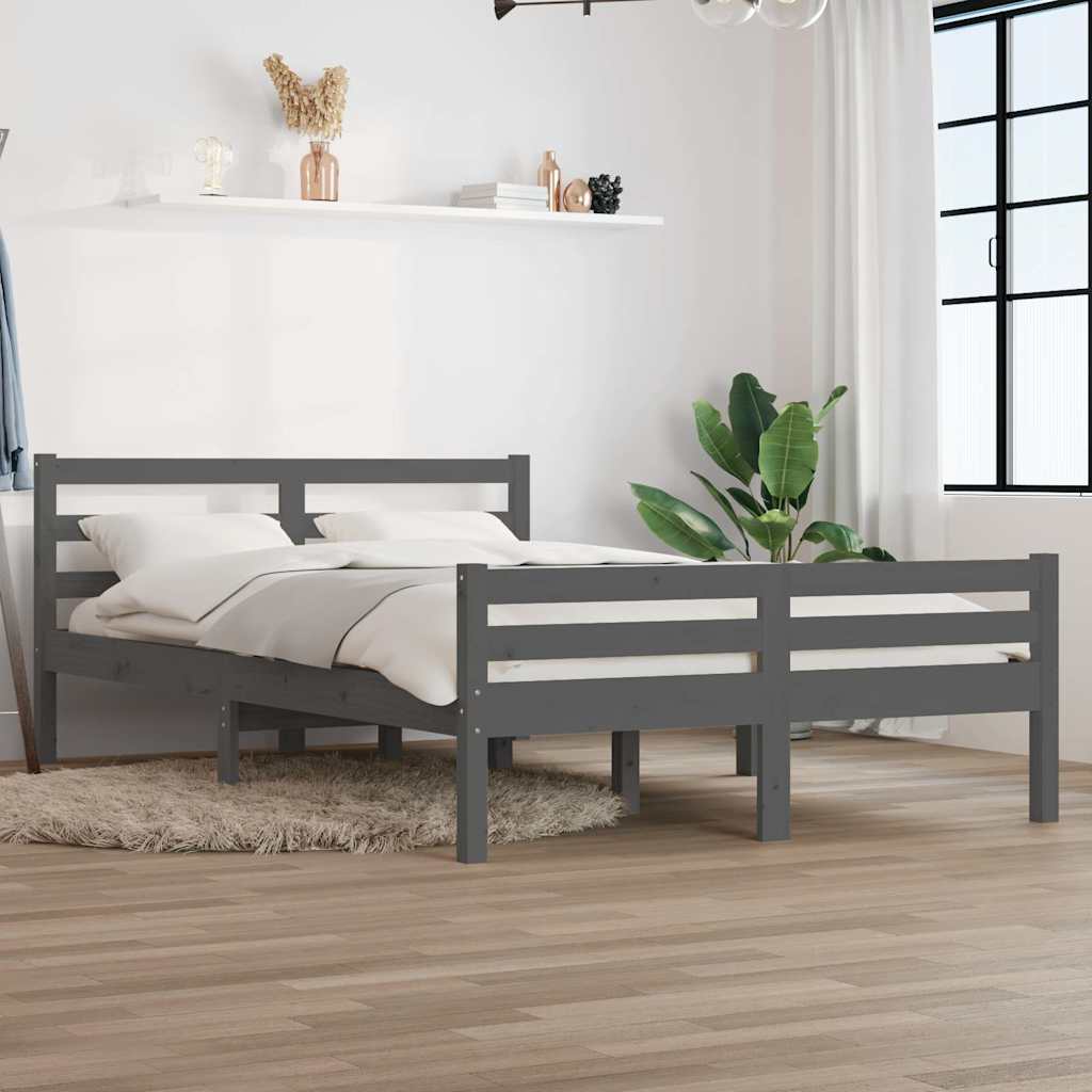 Bed Frame without Mattress Solid Wood Length Grey