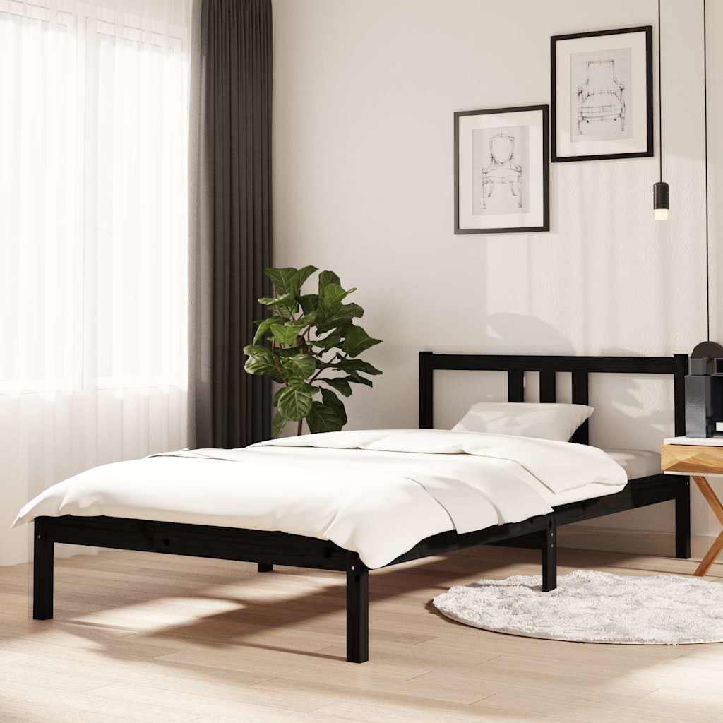 Bed Frame without Mattress Solid Wood Length 200 cm Black 100 cm