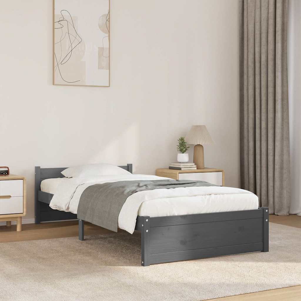 Bed Frame without Mattress Solid Wood Length 190 cm Grey 75 cm