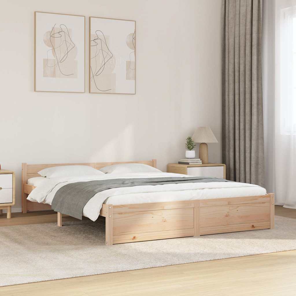 Bed Frame without Mattress Solid Wood Length 190 cm Natural 135 cm
