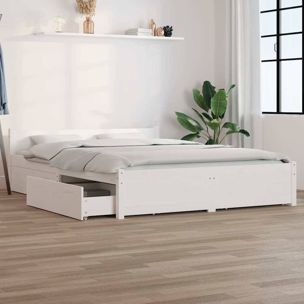 Bed Frame without Mattress with Drawers Length 200 cm White 140 cm