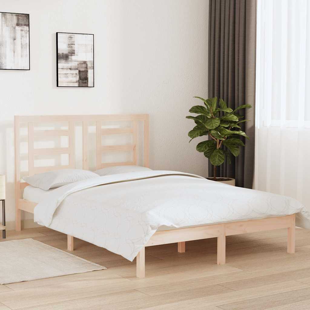Bed Frame without Mattress Solid Wood Pine Length 200 cm Natural 140 cm