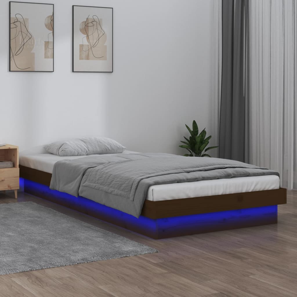 vidaXL LED Bed Frame Honey Brown 75x190 cm Small Single Solid Wood