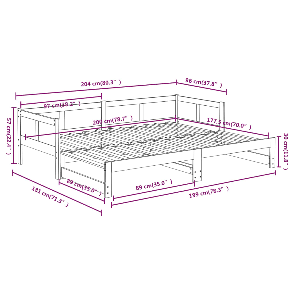 vidaXL Pull-out Day Bed Honey Brown Solid Wood Pine 2x(90x200) cm