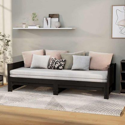 Pull-out Day Bed without Mattress 2x(90x190) Black 200 cm