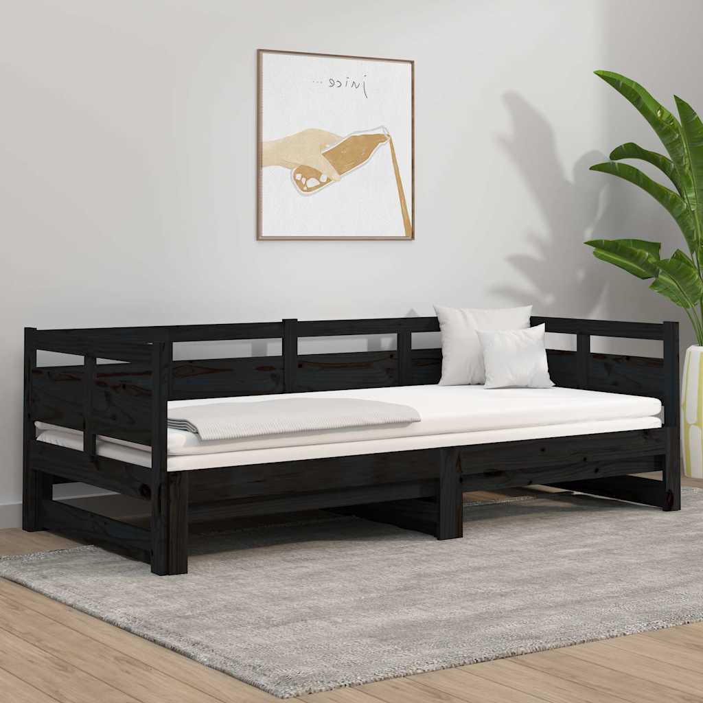 Pull-out Day Bed without Mattress 2x(80x200) Black 90 cm 190 cm