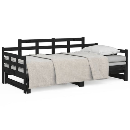 vidaXL Pull-out Day Bed Black Solid Wood Pine 2x(90x200) cm