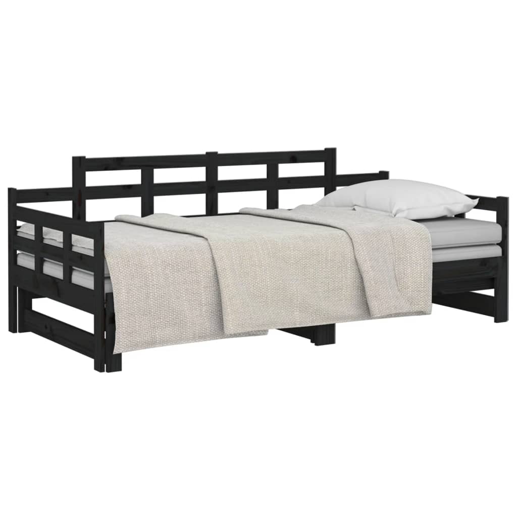 vidaXL Pull-out Day Bed Black Solid Wood Pine 2x(90x200) cm