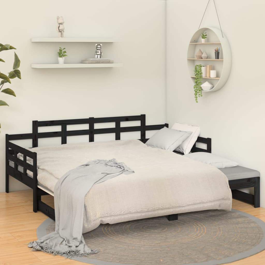 vidaXL Pull-out Day Bed Black Solid Wood Pine 2x(90x200) cm