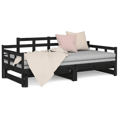 vidaXL Pull-out Day Bed Black Solid Wood Pine 2x(90x200) cm