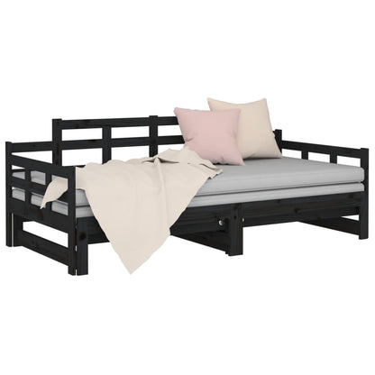 vidaXL Pull-out Day Bed Black Solid Wood Pine 2x(90x200) cm