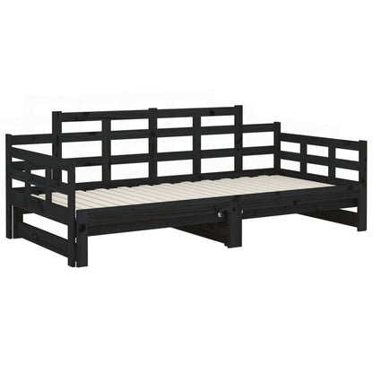 vidaXL Pull-out Day Bed Black Solid Wood Pine 2x(90x200) cm