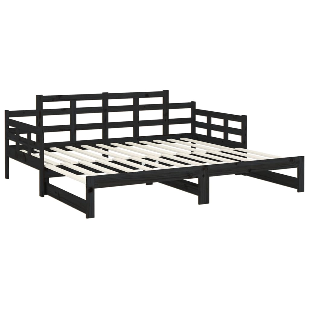 vidaXL Pull-out Day Bed Black Solid Wood Pine 2x(90x200) cm