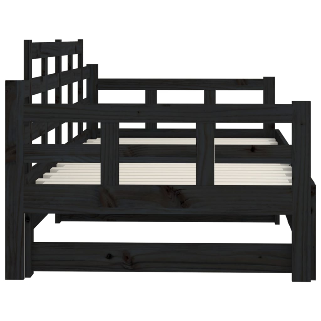 vidaXL Pull-out Day Bed Black Solid Wood Pine 2x(90x200) cm