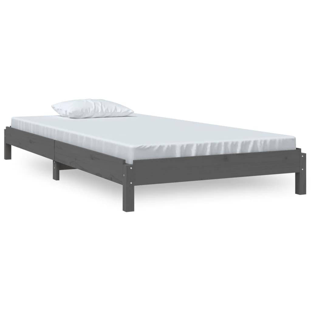 vidaXL Stack Bed Grey 75x190 cm Small Single Solid Wood Pine