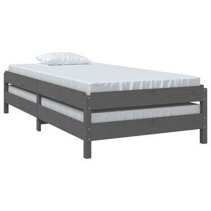 vidaXL Stack Bed Grey 75x190 cm Small Single Solid Wood Pine