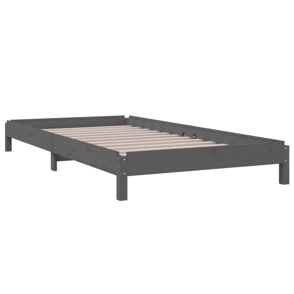 vidaXL Stack Bed Grey 75x190 cm Small Single Solid Wood Pine