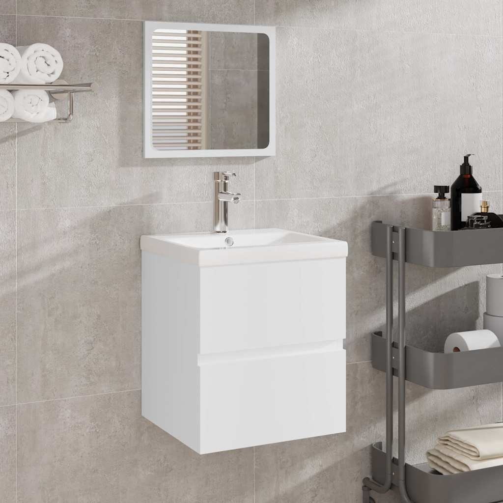 Bathroom Cabinet with Mirror Engineered Wood White