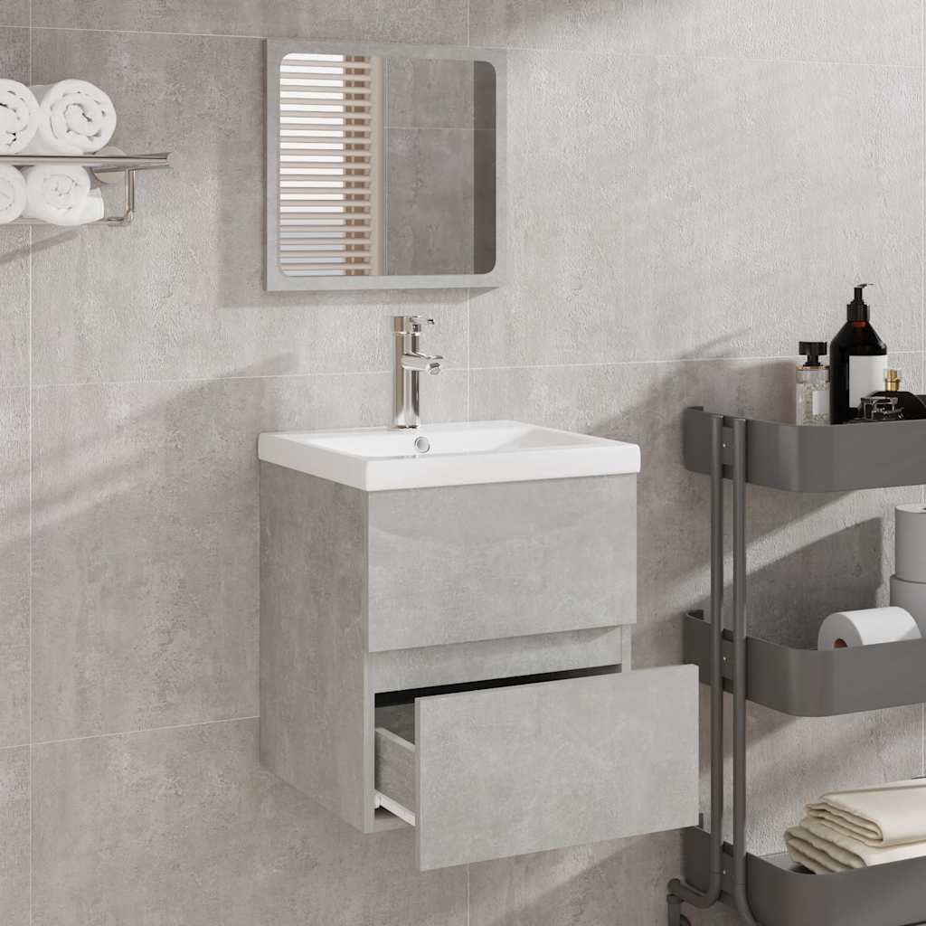 Bathroom Cabinet with Mirror Engineered Wood Concrete grey