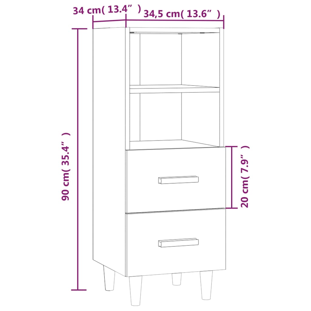 vidaXL Sideboard Sonoma Oak 34.5x34x90 cm Engineered Wood