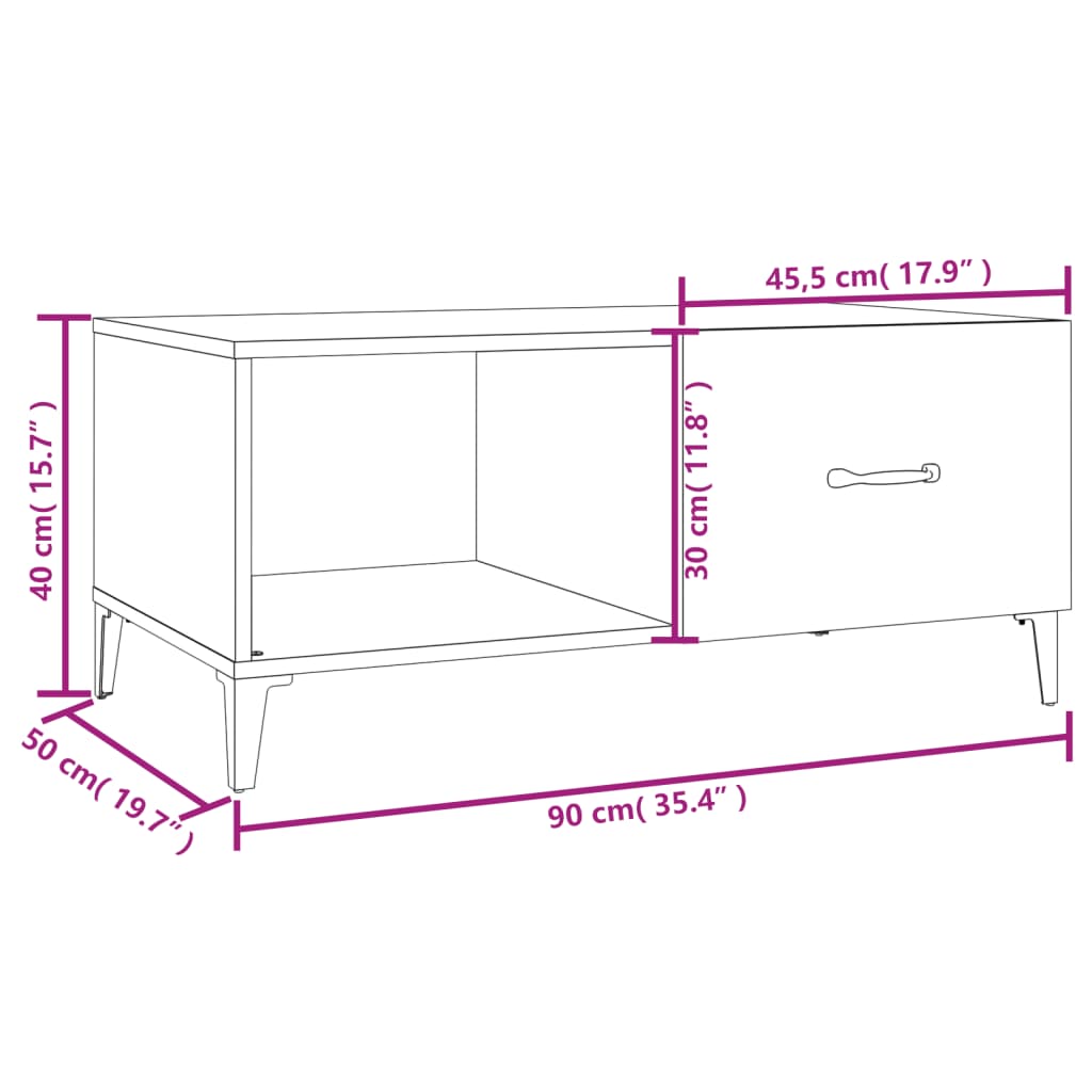 vidaXL Coffee Table Concrete Grey 90x50x40 cm Engineered Wood