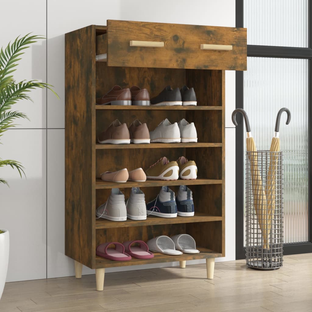 vidaXL Shoe Cabinet Smoked Oak 60x35x105 cm Engineered Wood