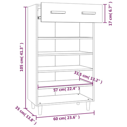 vidaXL Shoe Cabinet Smoked Oak 60x35x105 cm Engineered Wood