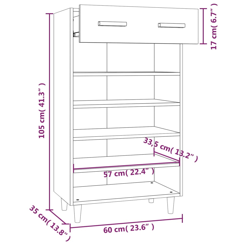 vidaXL Shoe Cabinet Brown Oak 60x35x105 cm Engineered Wood