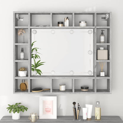 vidaXL Mirror Cabinet with LED Grey Sonoma 91x15x76.5 cm